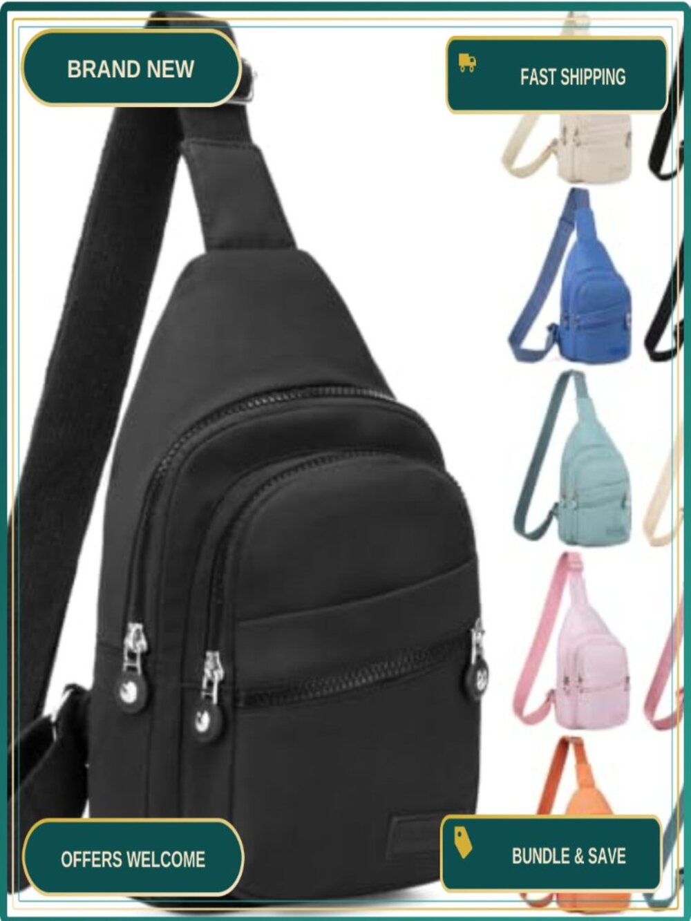Small Sling Backpack Crossbody Bag Water Resistant Polyester Adjustable Unisex